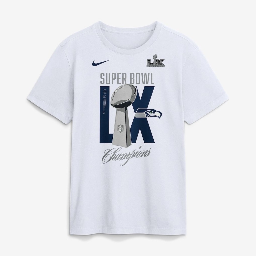 Nike Seattle Seahawks Super Bowl LX Champions Mens White Graphic T-Shirt XL New